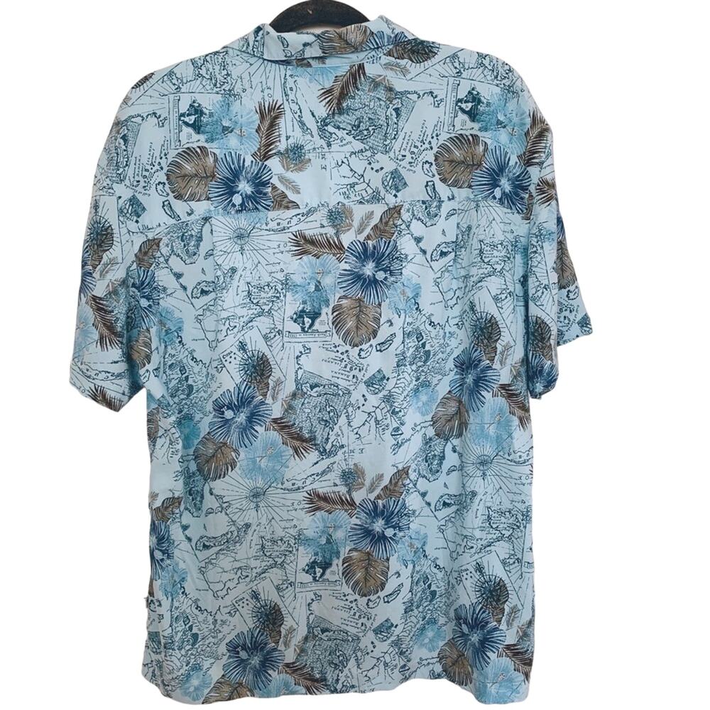 Island Shores Blue Cuban Map Print Button Shirt Medium - Picture 3 of 5